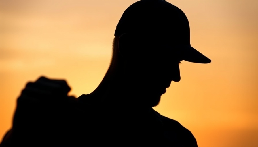 Silhouette of a man with cap fist raised during sunset.