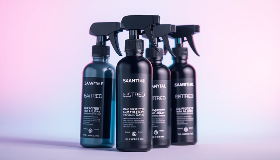 Stylish bottles of the best heat protectants for hair on a colorful background.