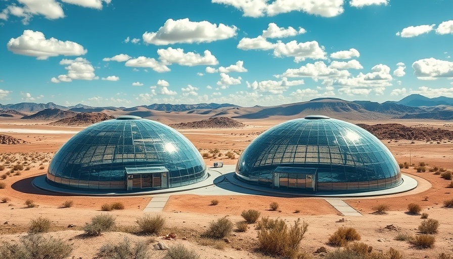 Aerial view of Biosphere 2 experiment with glass domes in the desert.