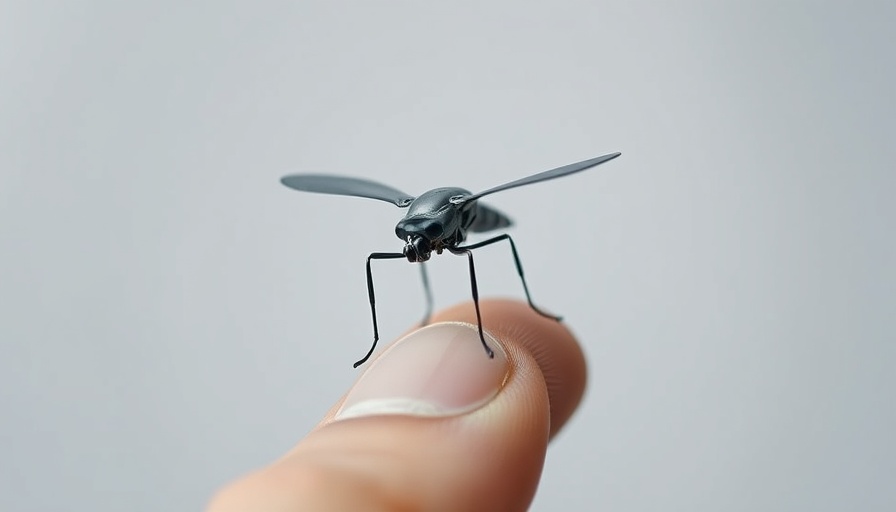 China's mosquito-like spy drone balanced on fingertips.