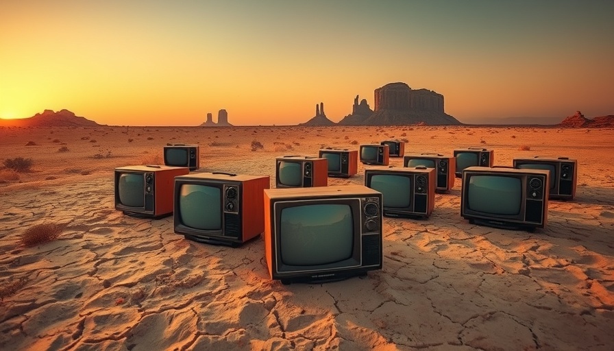 Vintage TVs in desert, symbolic of cable TV channels for sale.
