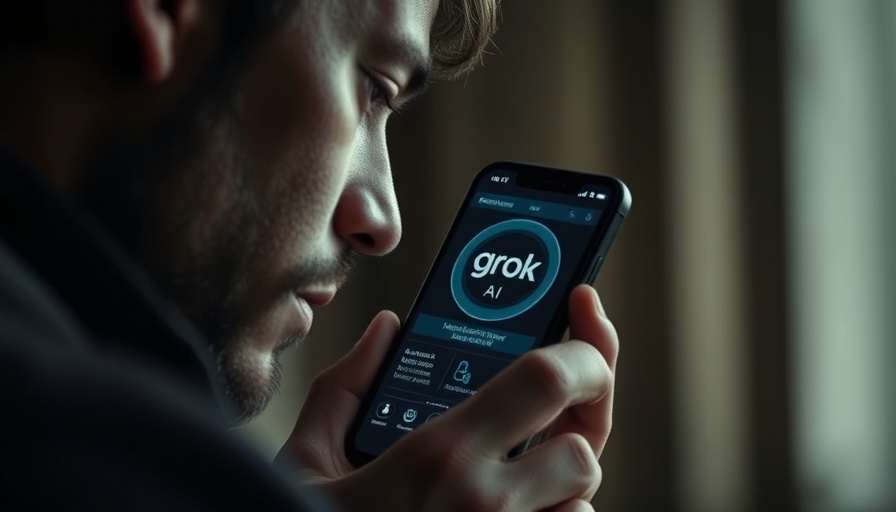 Grok AI interface on smartphone with blurred background, Grok AI in Tesla vehicles.
