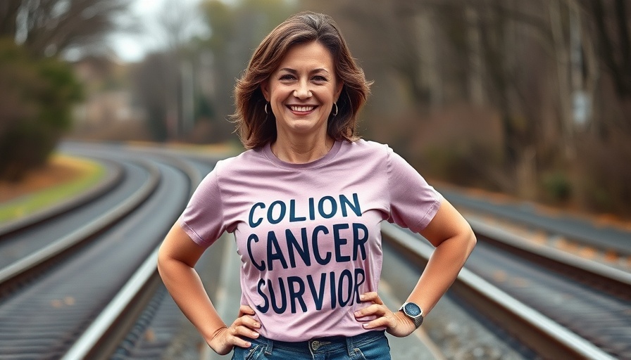 Colon cancer survivor confidently poses outdoors, conveying strength and hope.