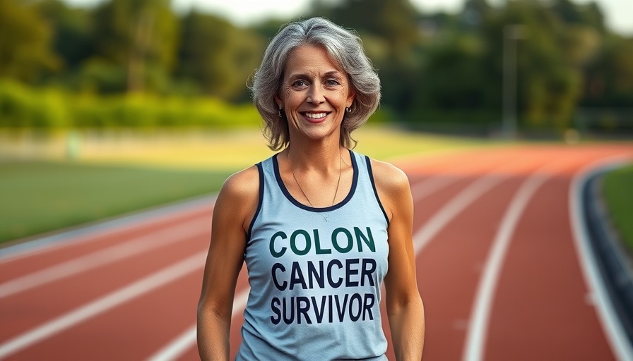 Confident colon cancer survivor standing outdoors on a track.