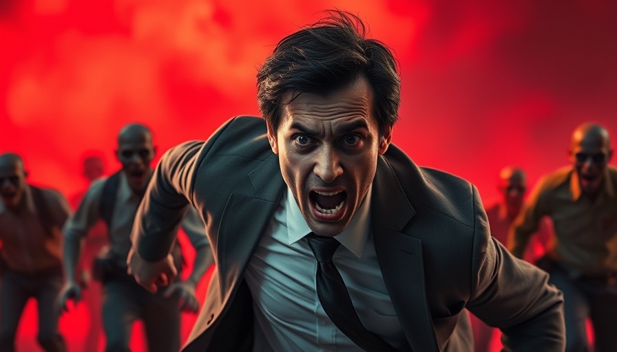 Businessperson fleeing zombies, symbolizing zombie funds in private equity.