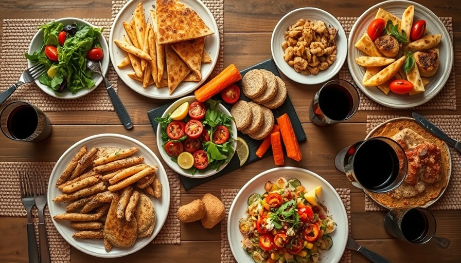 Mediterranean diet meal with friends, addressing constipation risk.