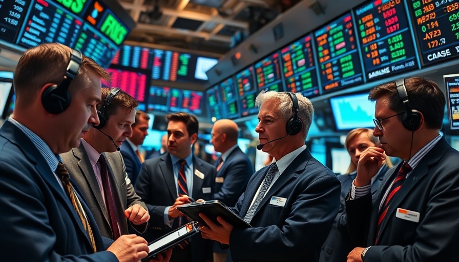 Traders analyzing market data on trading floor - tariff volatility investing strategies.
