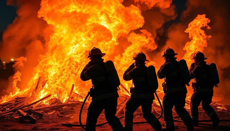 Firefighters amid blaze, symbolic of U.S. aid to Ukraine support.