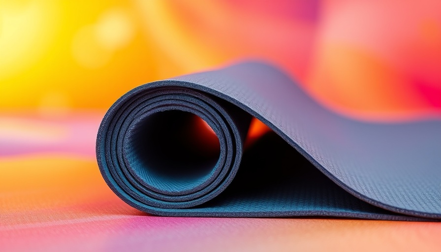 Rolled yoga mat with abstract colorful background, best yoga mats display.
