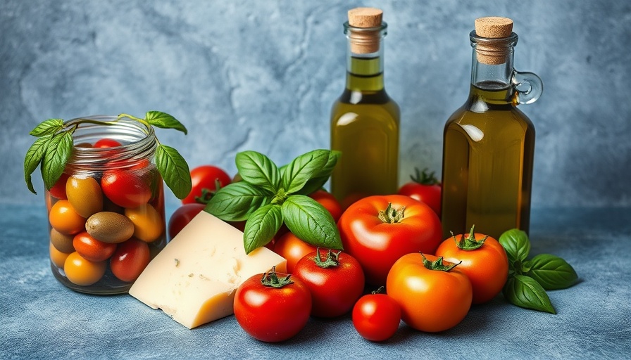 Mediterranean diet ingredients highlighting diets linked to lower dementia risk.