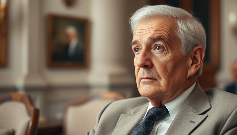Thoughtful elderly man in formal setting, artificial intelligence updates.