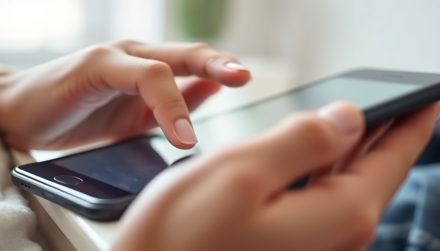 Close-up of hands typing on smartphone amid data breach.