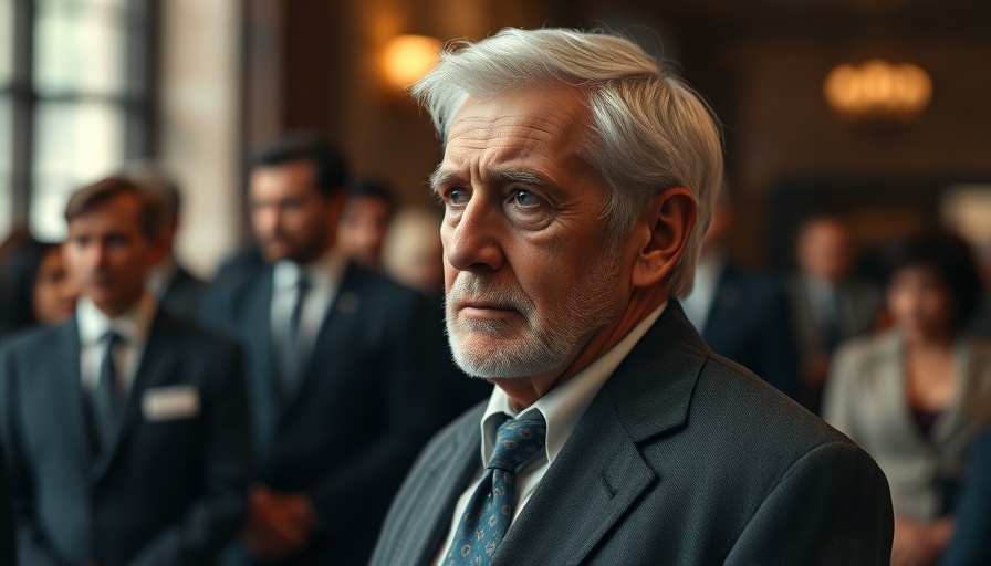 Thoughtful older man in formal setting, contemplating.