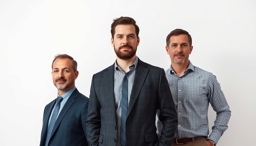 Three men in diverse outfits facing camera, neutral expressions.