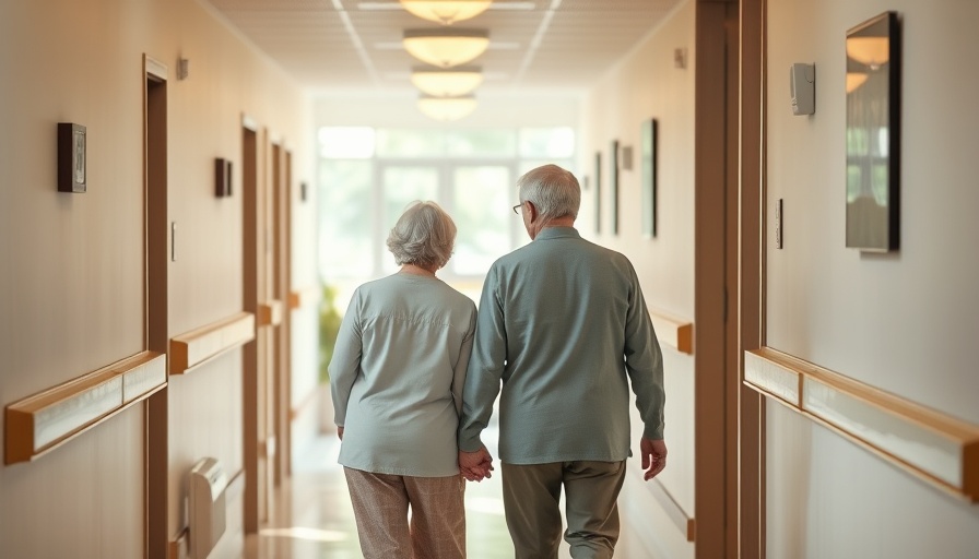 Elderly couple walking in a corridor, emphasizing cognitive health in aging.