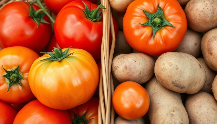 Fresh tomatoes and potatoes showcasing diverse origins and hybridization.