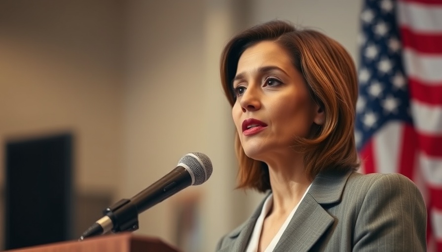 Focused woman delivering speech amid Letitia James Trump investigation.