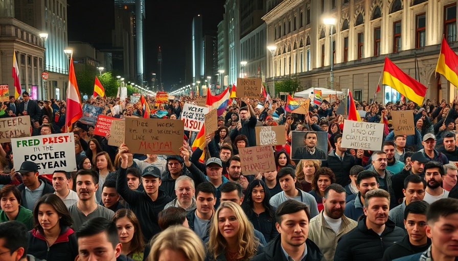Large crowd protesting in city square at night, Netanyahu's Gaza War Strategy.