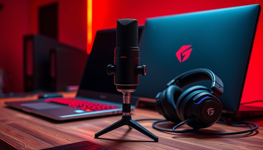 HP Gaming Innovation setup with a sleek microphone and laptop.