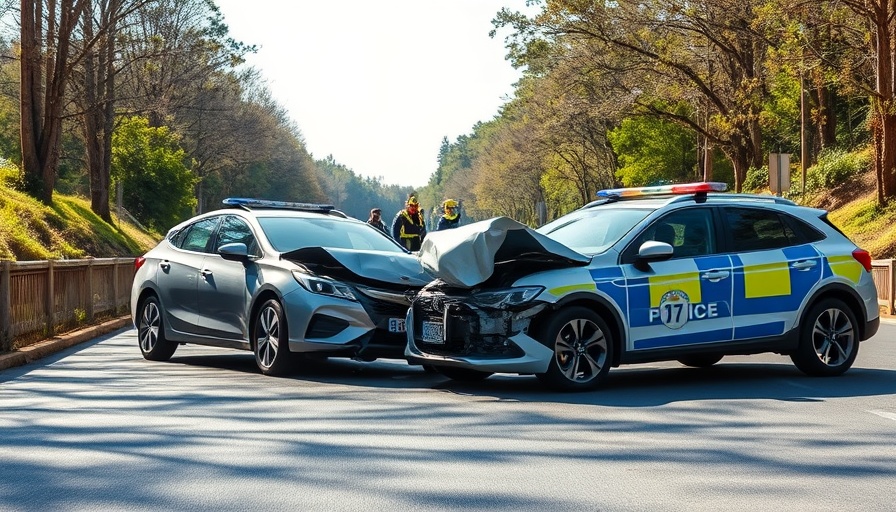T-bone collision scene involving two cars and police.