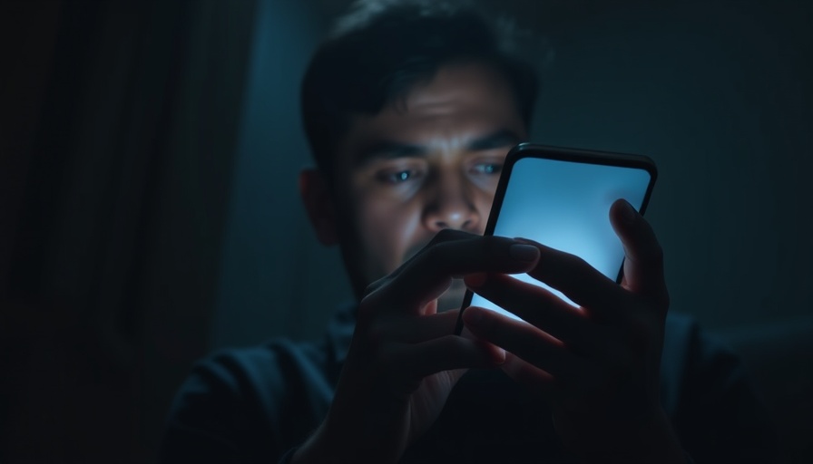 Person illuminated by phone screen in dark room, highlighting smartphone use.