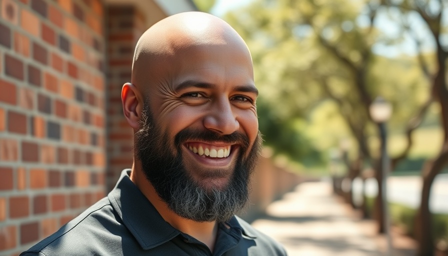 Smiling man standing outdoors on a sunny day.
