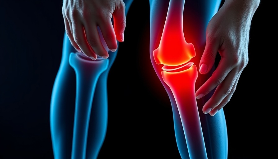 X-ray showing arthritis impact on knee with red highlight.
