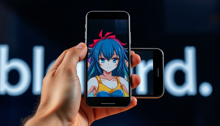 Smartphone with anime character in top AI app scene.