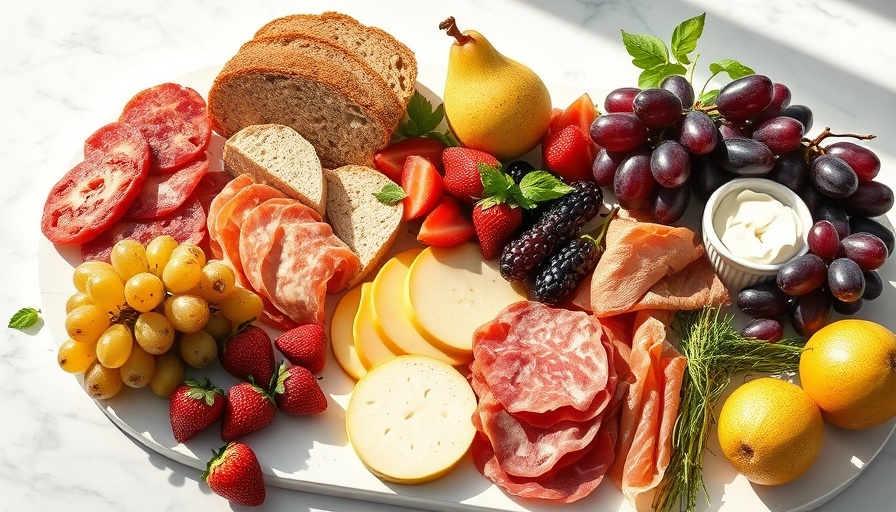 Mediterranean diet foods like fruits and grains on a table.