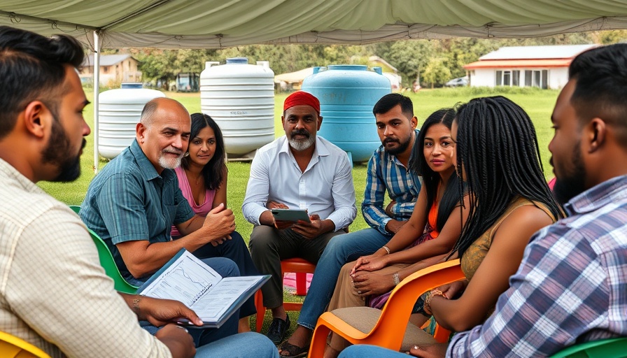 Collaborative meeting under a tent discussing Integrated Outbreak Analytics.