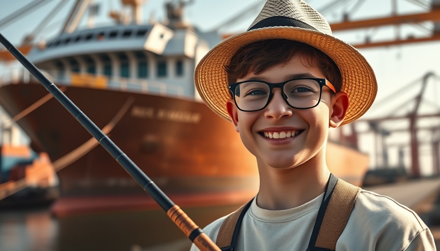 Young person fishing by shipyard amid China Navy Expansion.