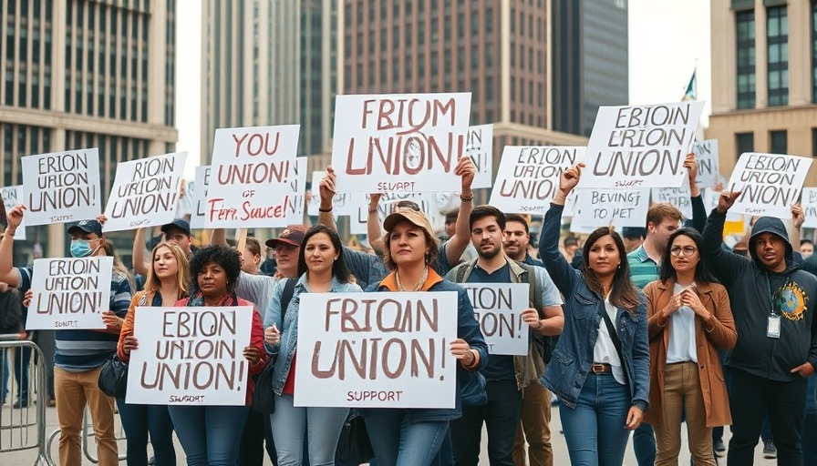 Protesters opposing union rights stripping, standing with signs in city.