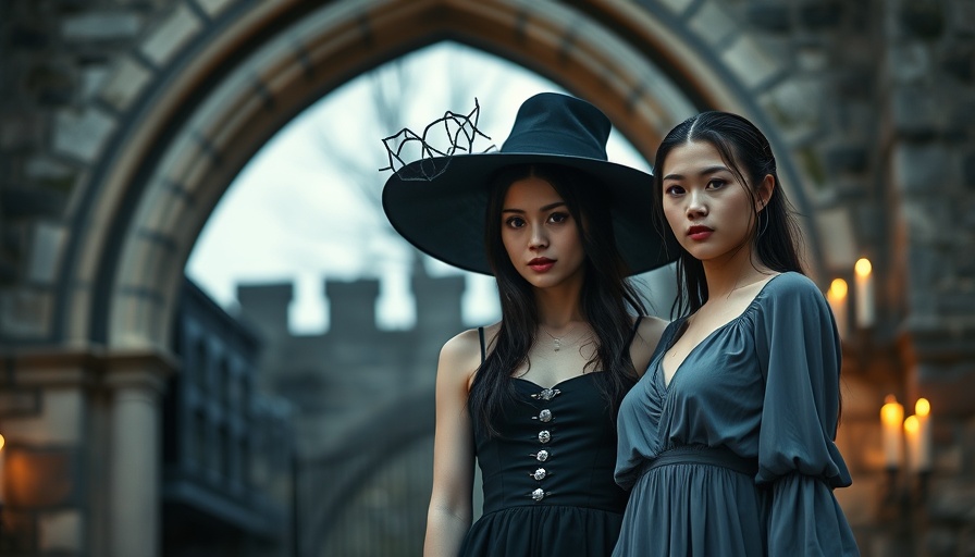 Gothic-themed duo in elaborate costumes with dramatic lighting