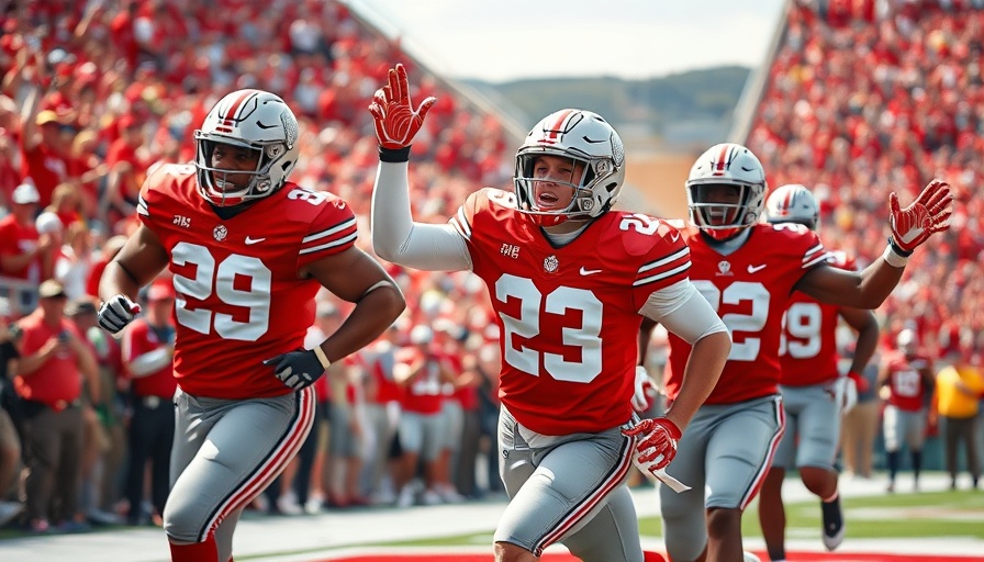 Ohio State Buckeyes players celebrating a touchdown on the field.