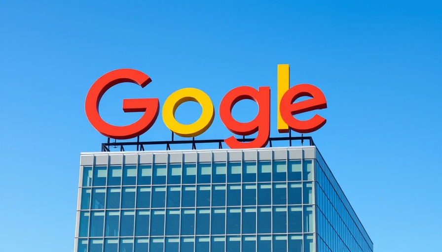 Google logo building front under blue sky, Google monopoly ruling.