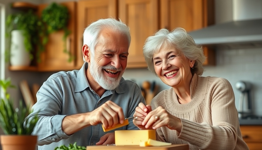 Older couple cooking together at home, illustrating gut disorders predict Alzheimer's and Parkinson's disease.