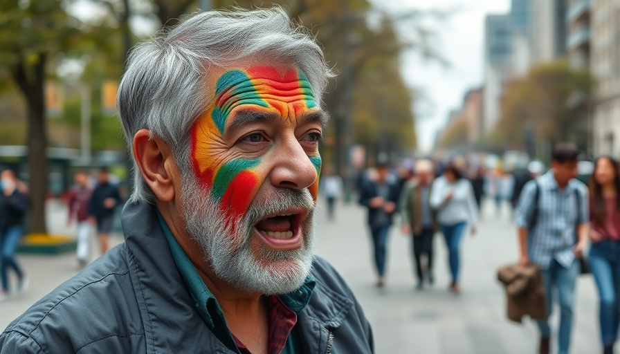 Man with face paint speaking in a park, Trump assassination attempt news.