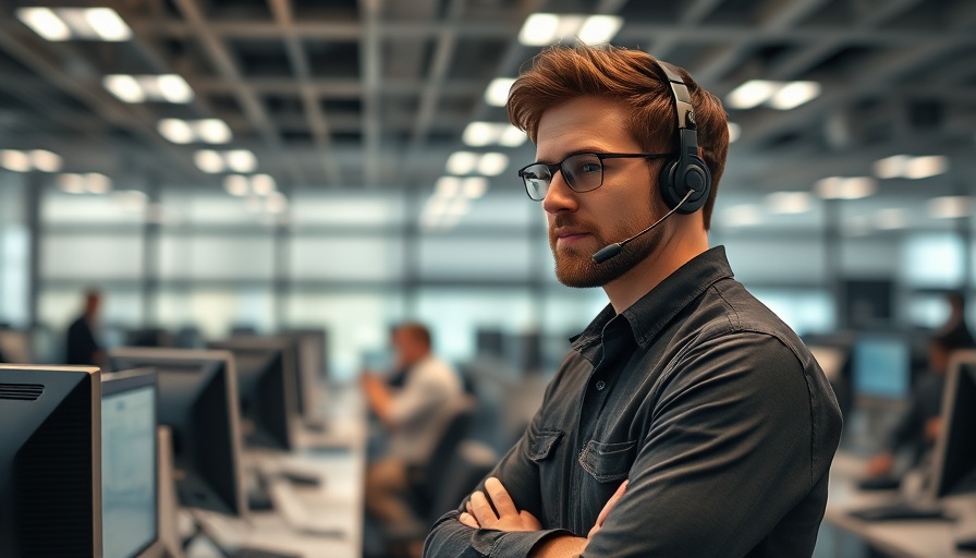 Modern call center with a focused worker in a bustling environment.