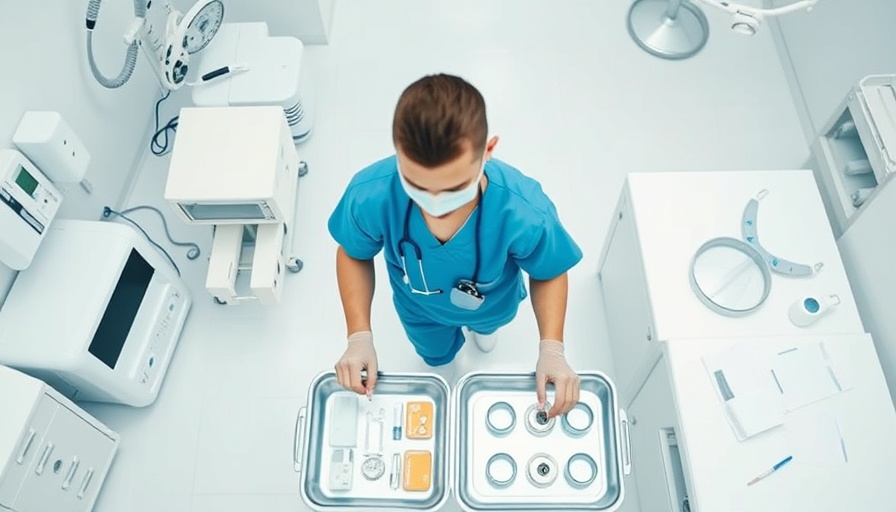 Medical professional preparing trays in a clinical setting related to vaccines for heart disease.