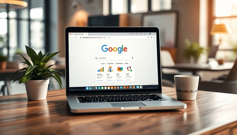 Google search results impact on consumers depicted on a laptop screen in an office setting.