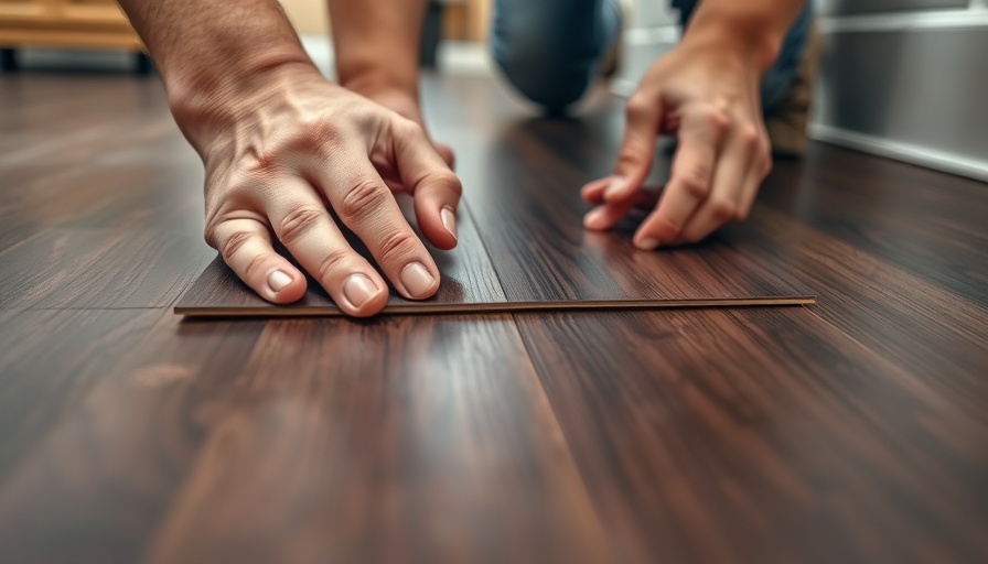 Close-up of hands repairing laminate flooring