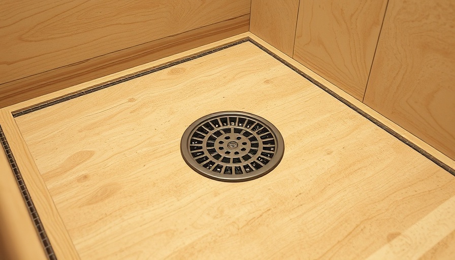 DIY shower pan construction with steel mesh and drain.