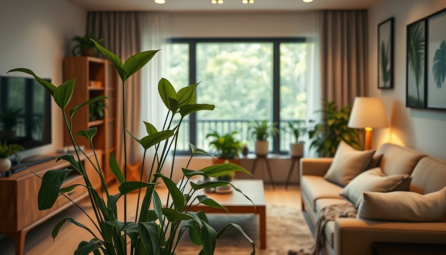 Biophilic living room design with plants and wooden decor