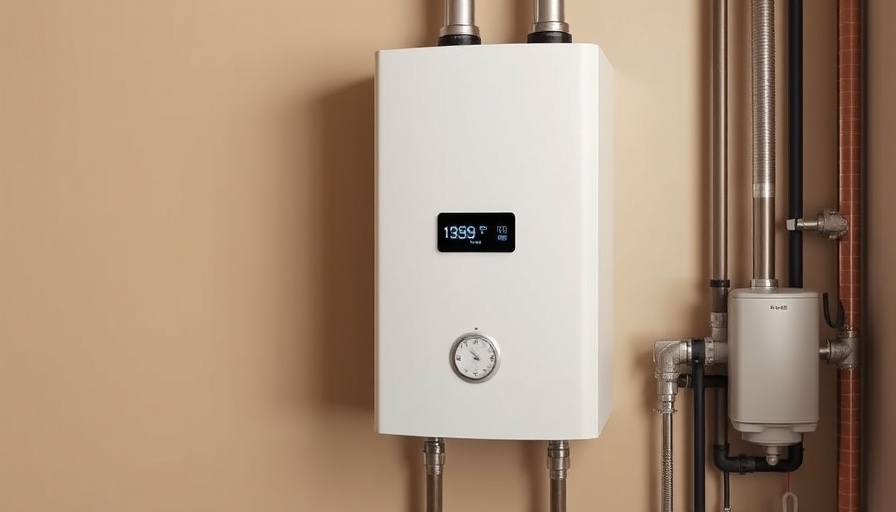 Modern water heater displaying error code in utility room.