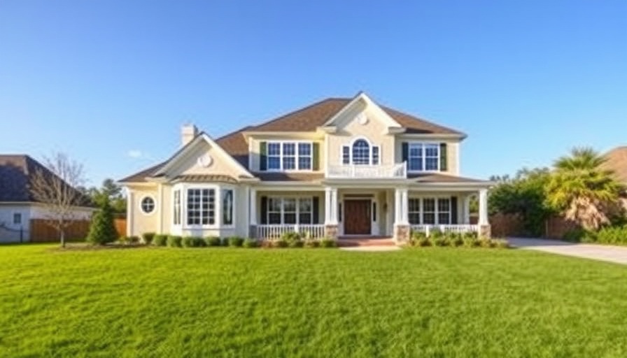 Elegant suburban home, sunny day, mortgage commitment letter concept.