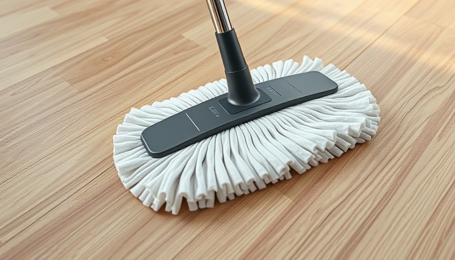 Clean glossy vinyl plank floor with modern mop.