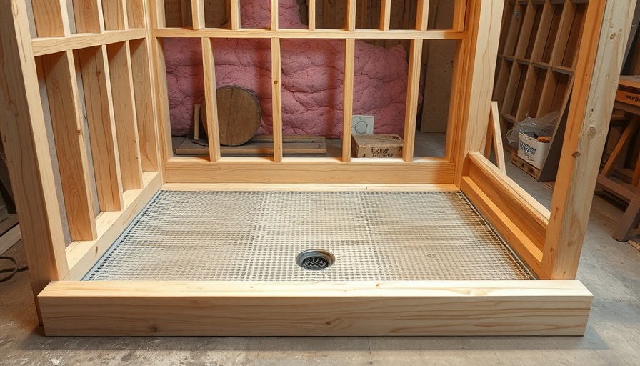 Shower pan construction with wire mesh and wooden frame