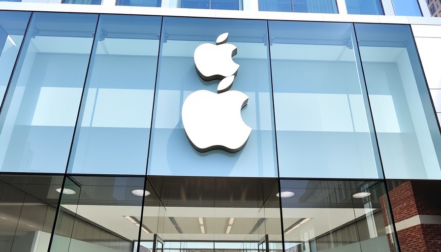 Apple logo on modern building facade.