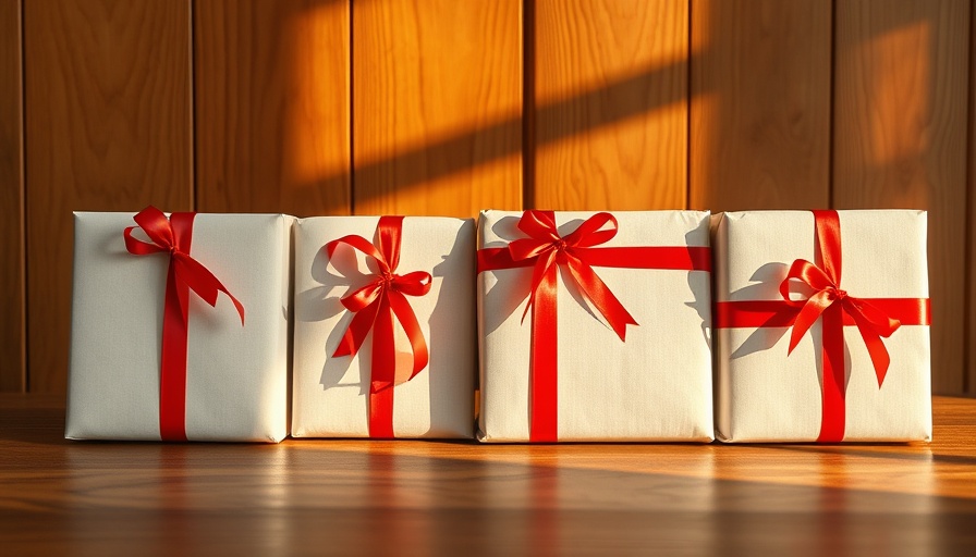 Gift boxes with red and white ribbons, perfect for gadgets for new homeowners.
