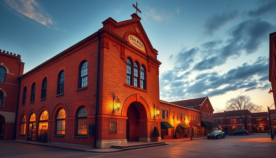 Charming historic town hall with arches at dusk in affordable North Carolina.